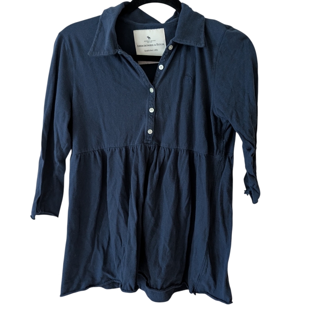 Vintage Y2K Abercrombie &‎ Fitch Navy Babydoll Long Sleeve Polo Size Large